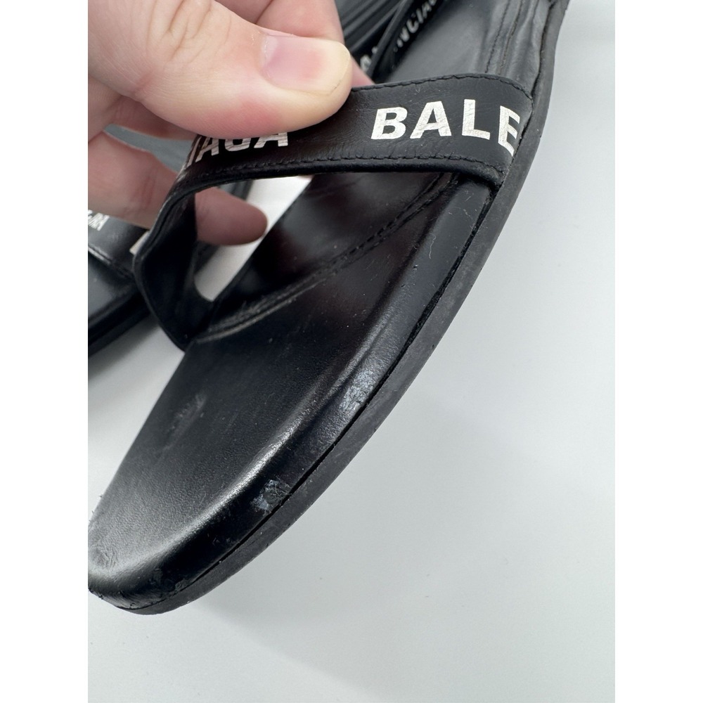Authentic Balenciaga Logo Print Ankle Strap Sandal Black White Size 38.5 - Picture 7 of 10
